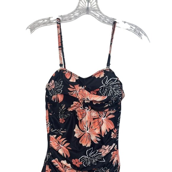 Yonique One-Piece Swimsuit Adjustable Straps Floral Black Coral Size XS New - Picture 3 of 8